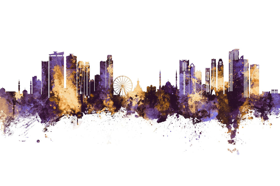 Sharjah Skyline Purple & Gold Mural Wallpaper