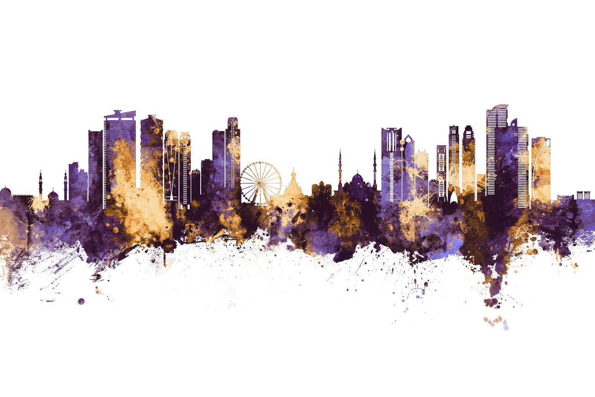 Sharjah Skyline Purple & Gold Mural Wallpaper - pure wallpaper artwork