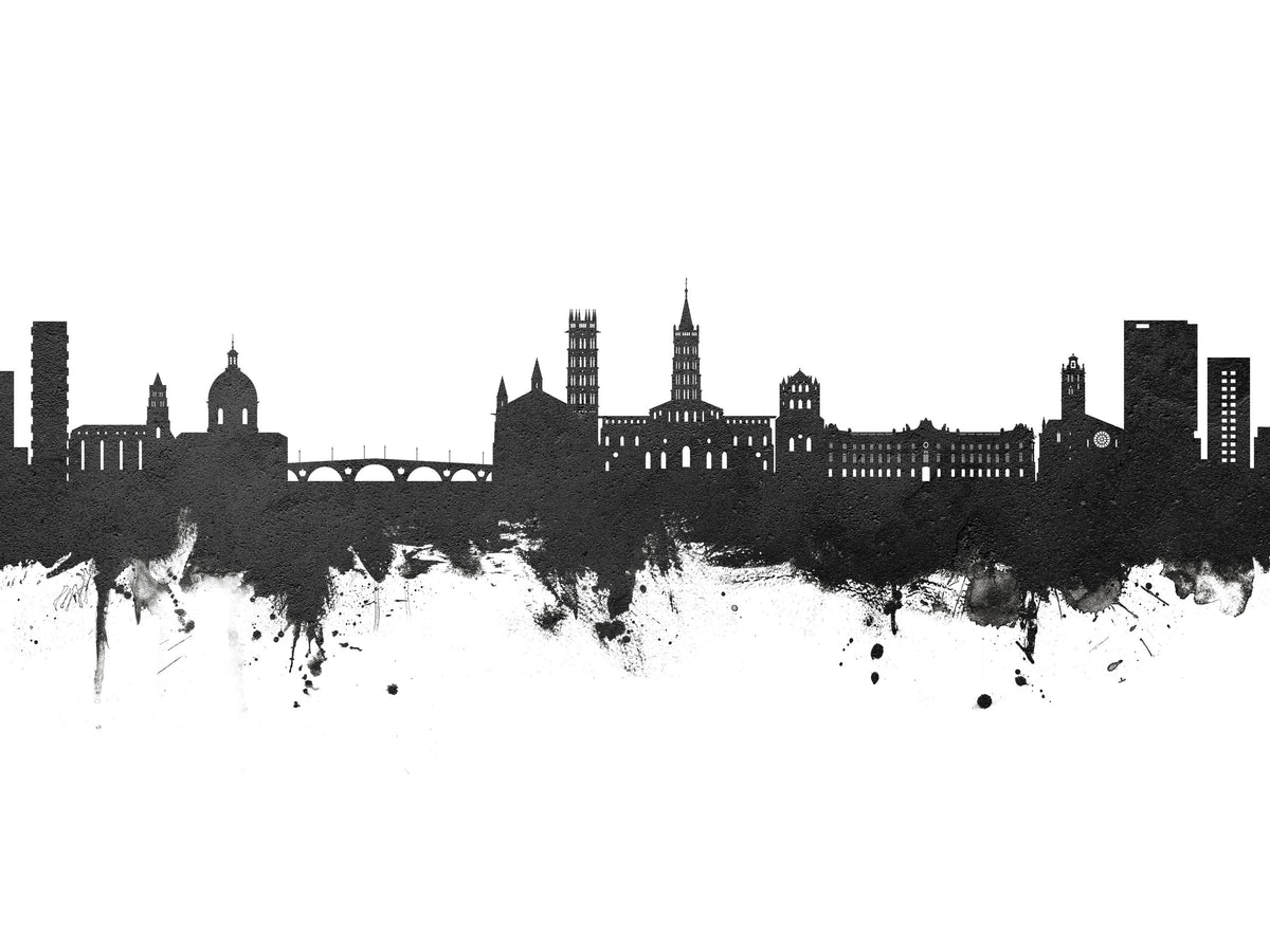 Toulouse France Skyline Black & White Mural Wallpaper - pure wallpaper artwork