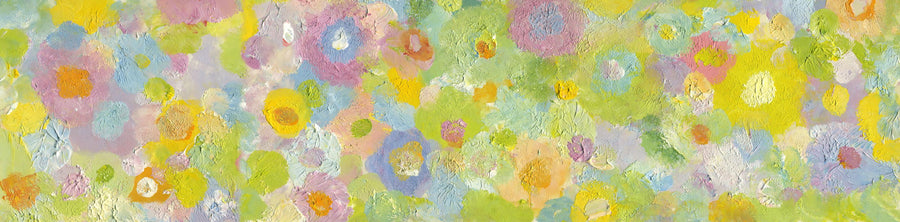 Happy Oil Painted Flowers, Green & Yellow Mural Wallpaper