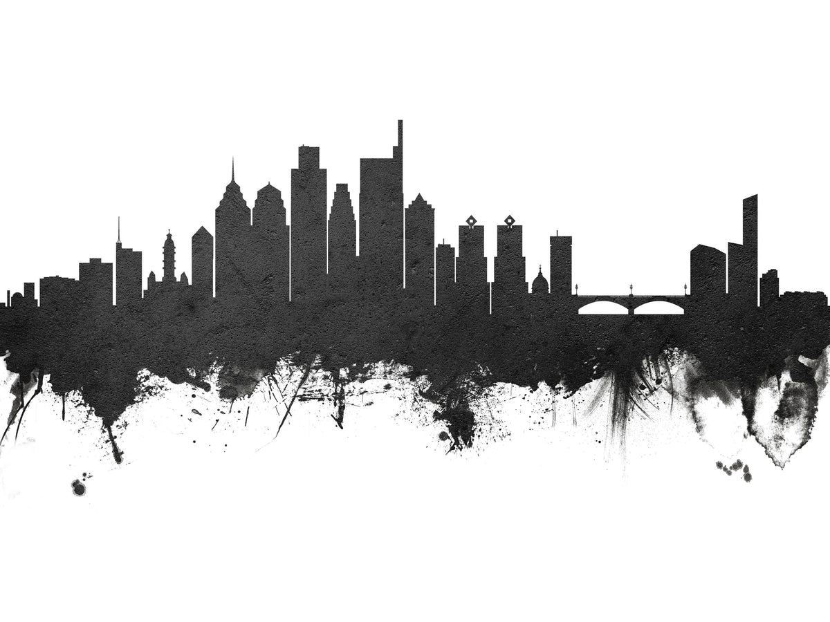 Philadelphia Skyline Black & White Mural Wallpaper - pure wallpaper artwork