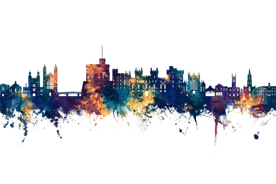 Windsor England Skyline Blue & Bronze Mural Wallpaper