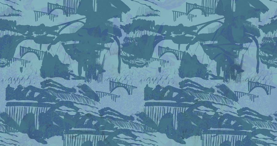 Bridges, Teal Mural Wallpaper