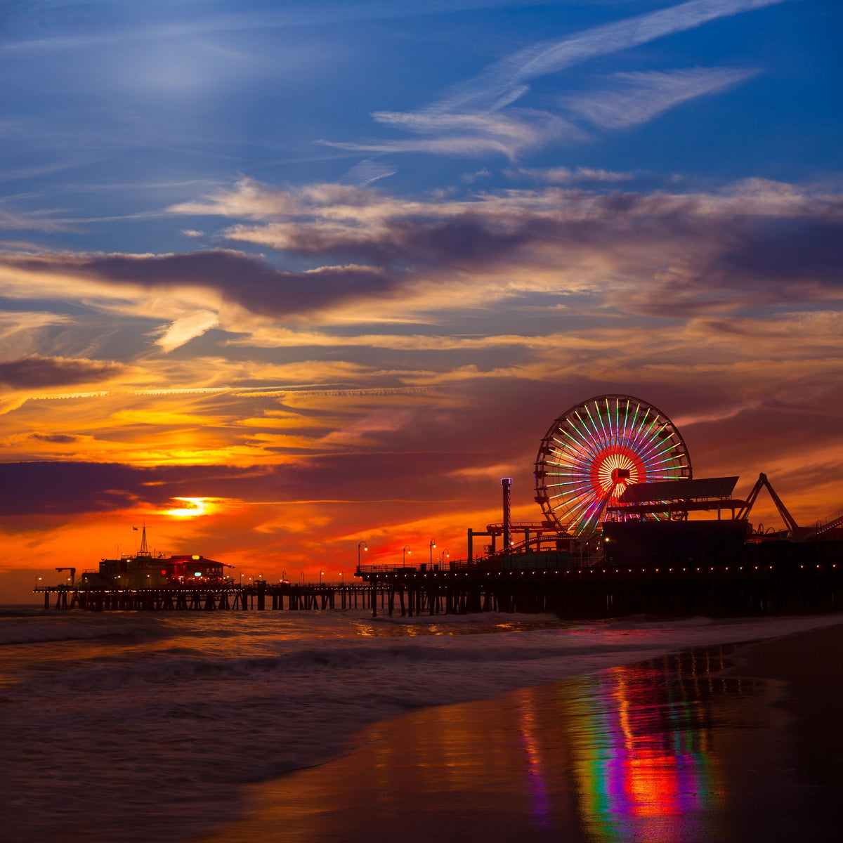 Santa Monica Pier Sunset Orange Mural Wallpaper - pure wallpaper artwork