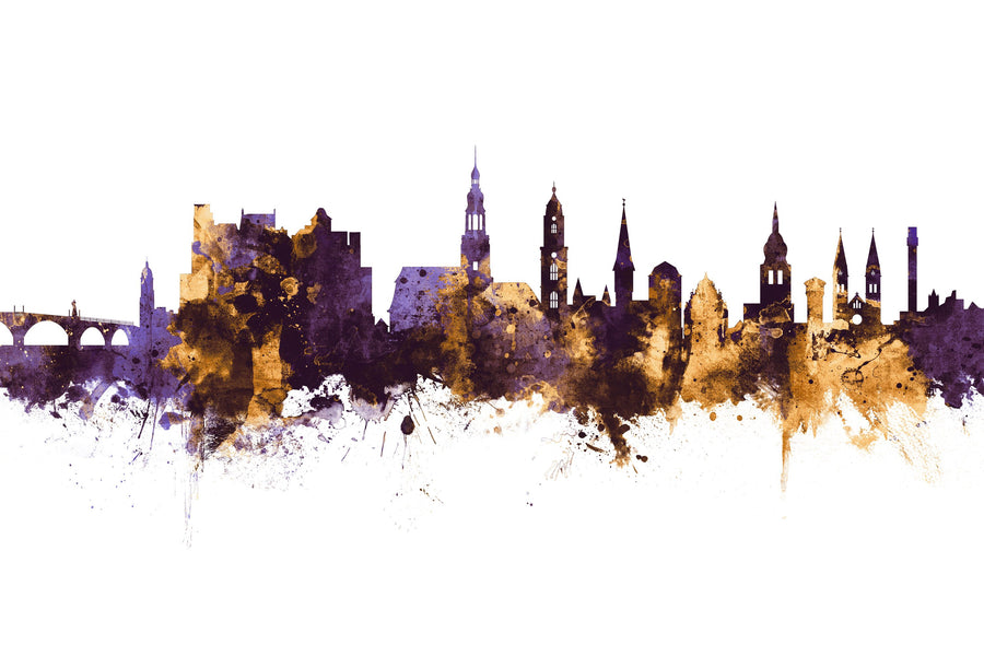 Heidelberg Germany Skyline Purple & Gold Mural Wallpaper