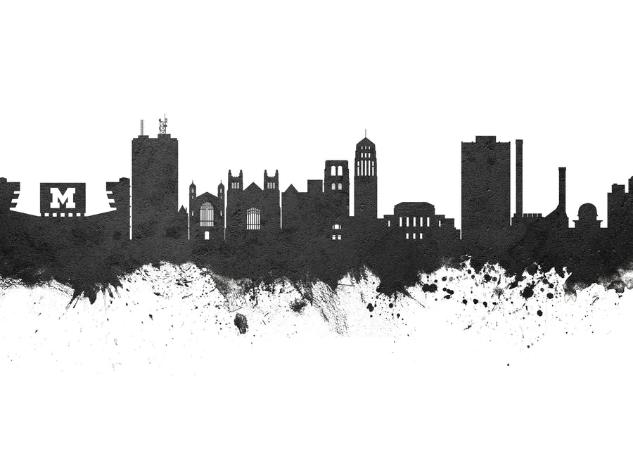Ann Arbor Michigan Skyline Black & White Mural Wallpaper