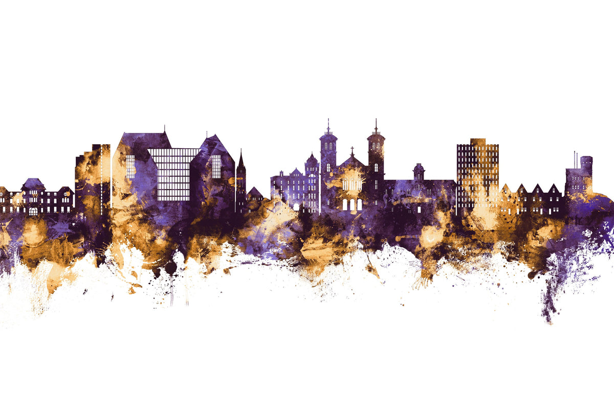 St John's Canada Skyline Purple & Gold Mural Wallpaper - pure wallpaper artwork
