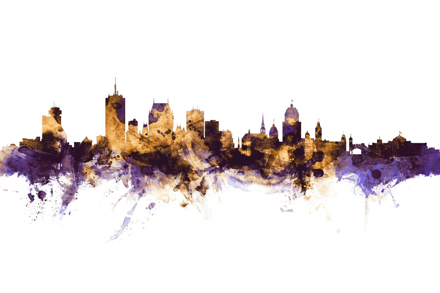 Quebec Canada Skyline Purple & Gold Mural Wallpaper