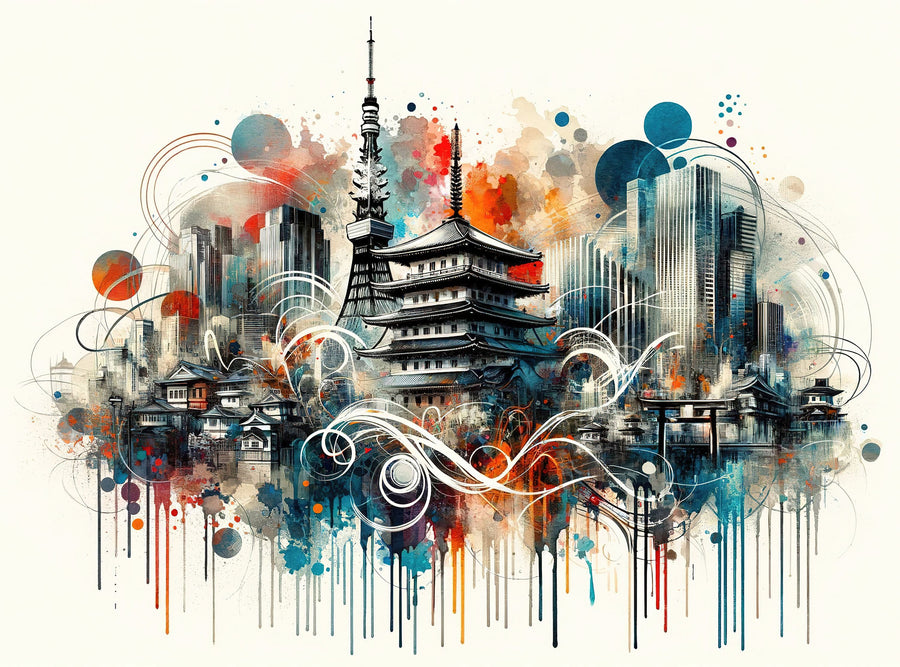 Watercolor Skyline Tokyo I Mural Wallpaper