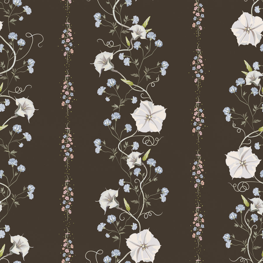 Trailing Flower Stripe, Walnut Mural Wallpaper