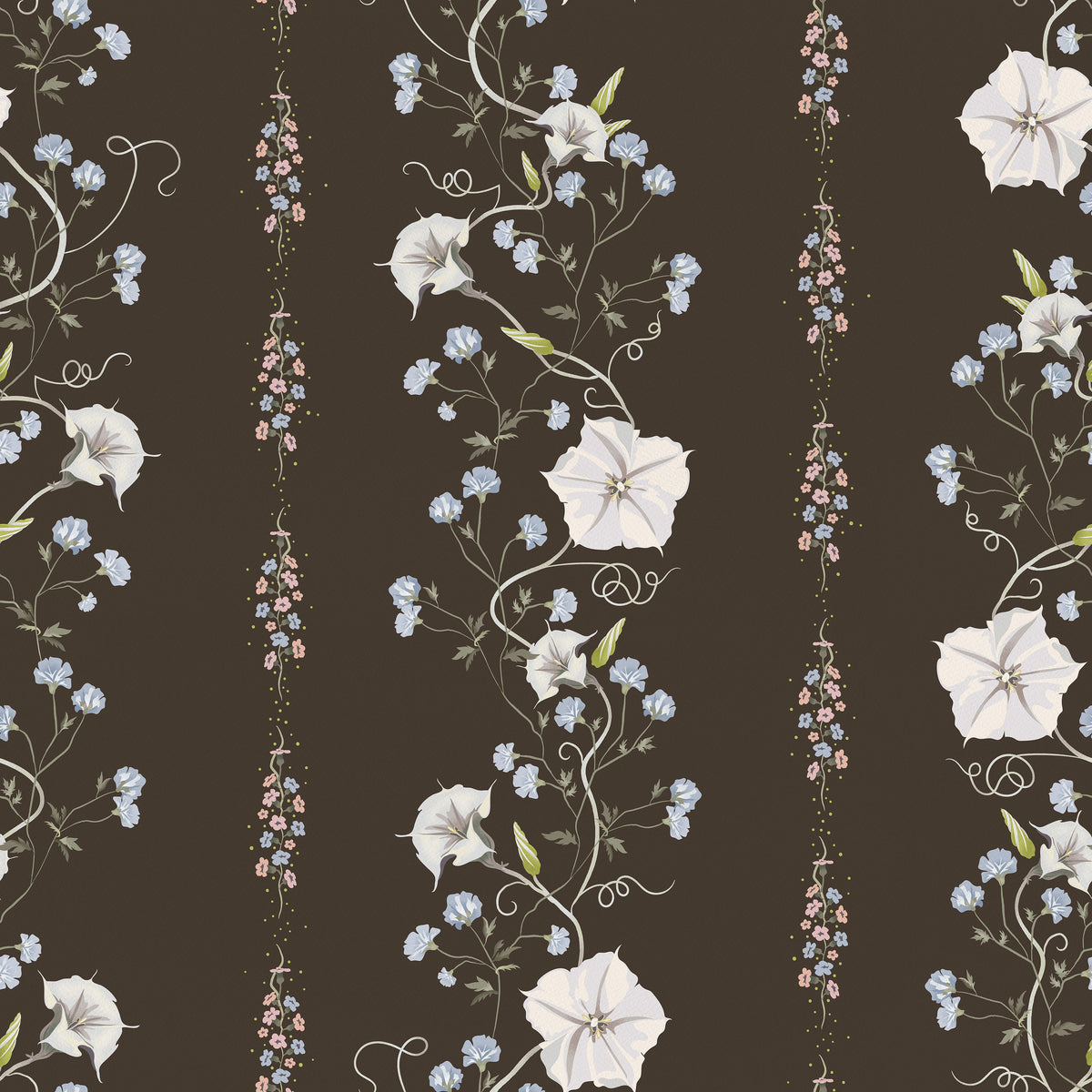 Trailing Flower Stripe, Walnut Mural Wallpaper - pure wallpaper artwork
