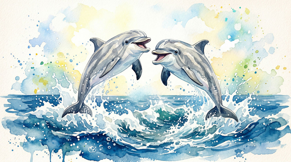 Dolphins II - Watercolor Spirit Animals Series Mural Wallpaper - pure wallpaper artwork
