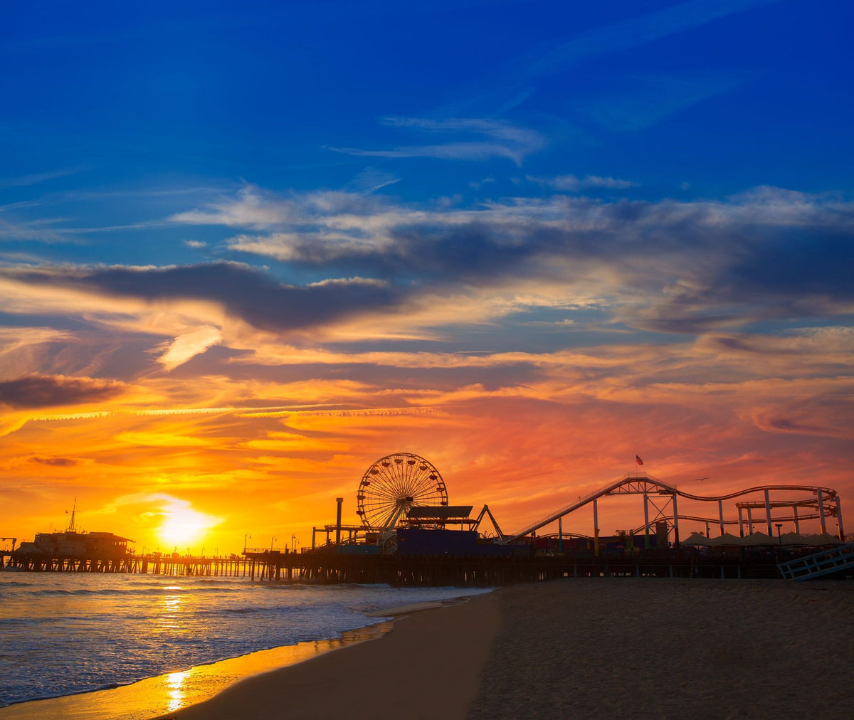 Santa Monica Pier Sunset Mural Wallpaper - pure wallpaper artwork