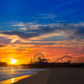Santa Monica Pier Sunset Mural Wallpaper - pure wallpaper artwork