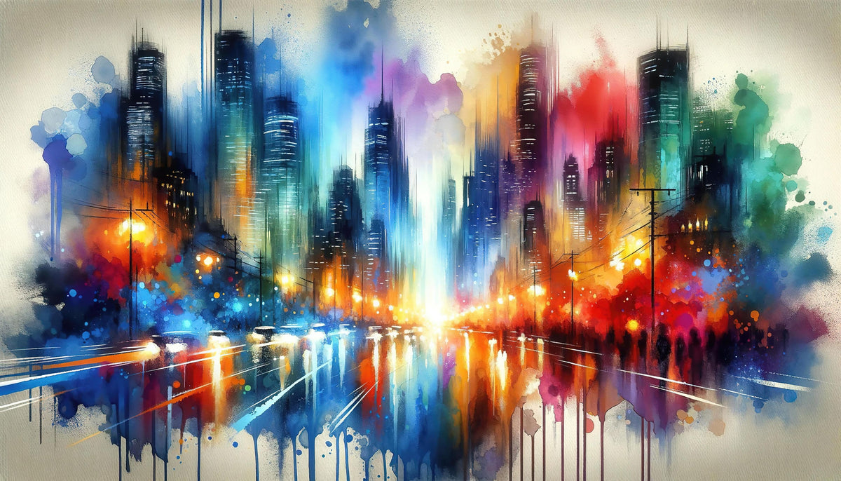 Watercolor Abstract Skyline At Night Mural Wallpaper - pure wallpaper artwork