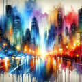 Watercolor Abstract Skyline At Night Mural Wallpaper - pure wallpaper artwork