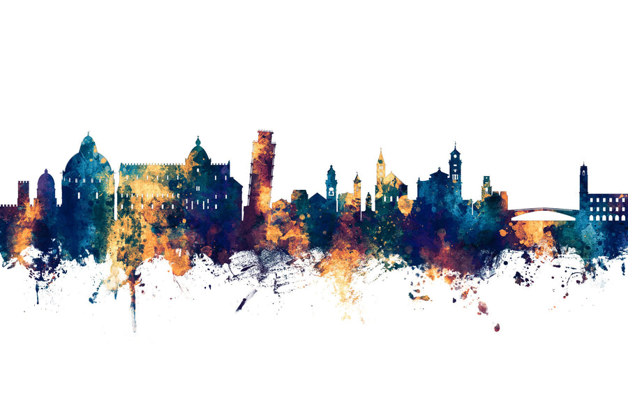 Pisa Italy Skyline Blue & Bronze Mural Wallpaper