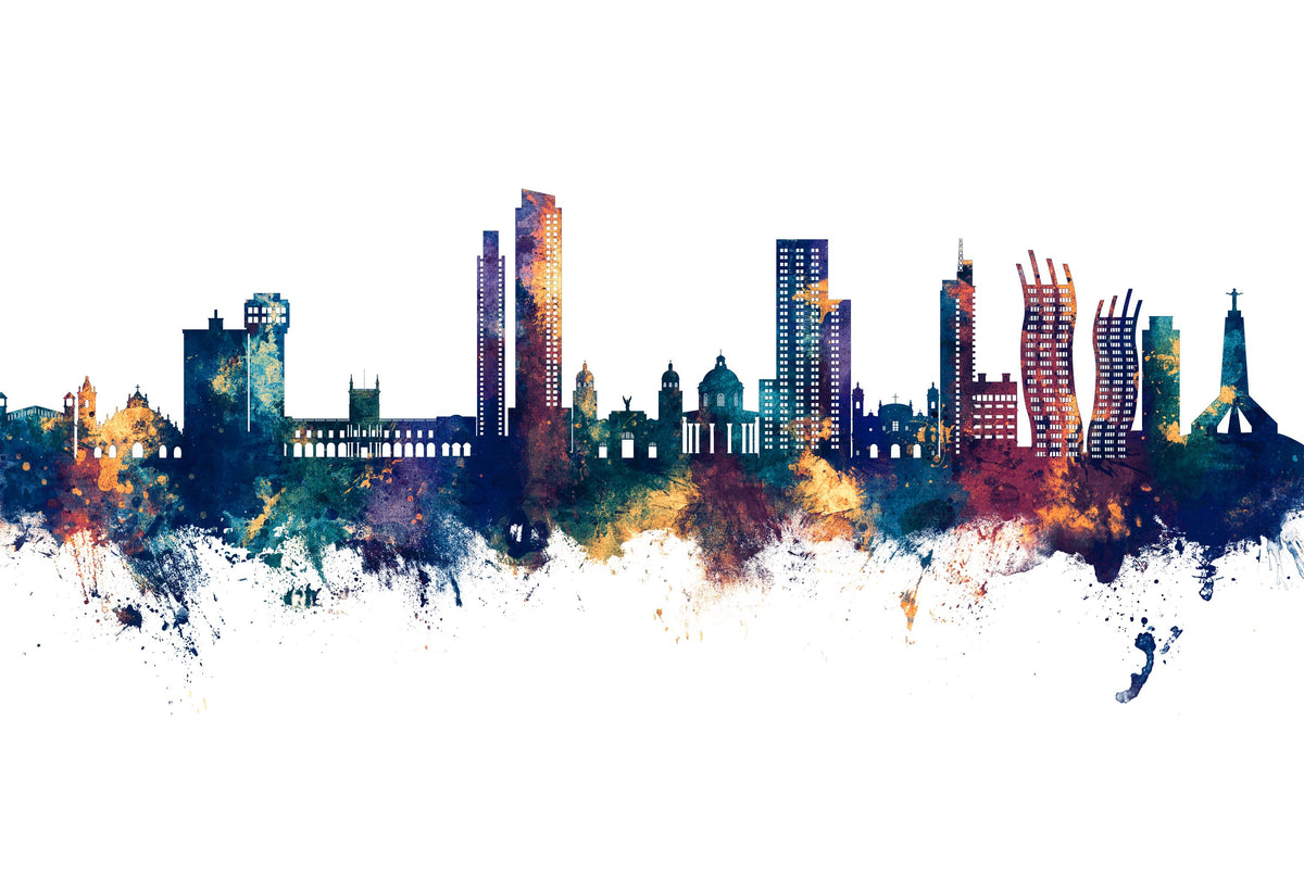 Asunción Paraguay Skyline Blue & Bronze Mural Wallpaper - pure wallpaper artwork