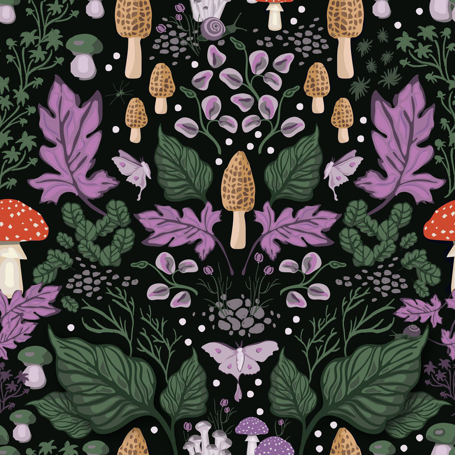Autumn Forest Illustration, Purple Mural Wallpaper