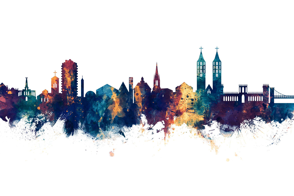 Kassel Germany Skyline Blue & Bronze Mural Wallpaper - pure wallpaper artwork