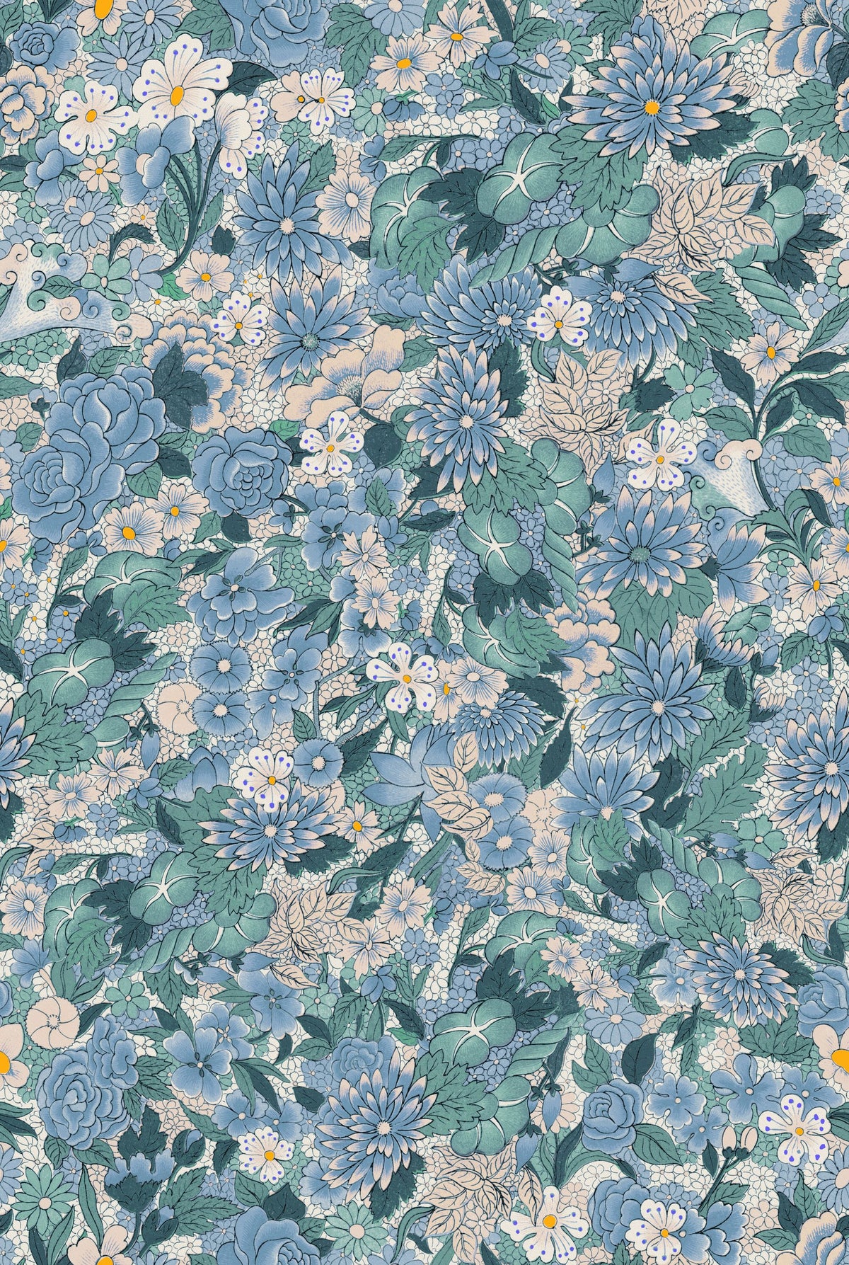 Floral Blossom Dusty Blue Mural Wallpaper - pure wallpaper artwork
