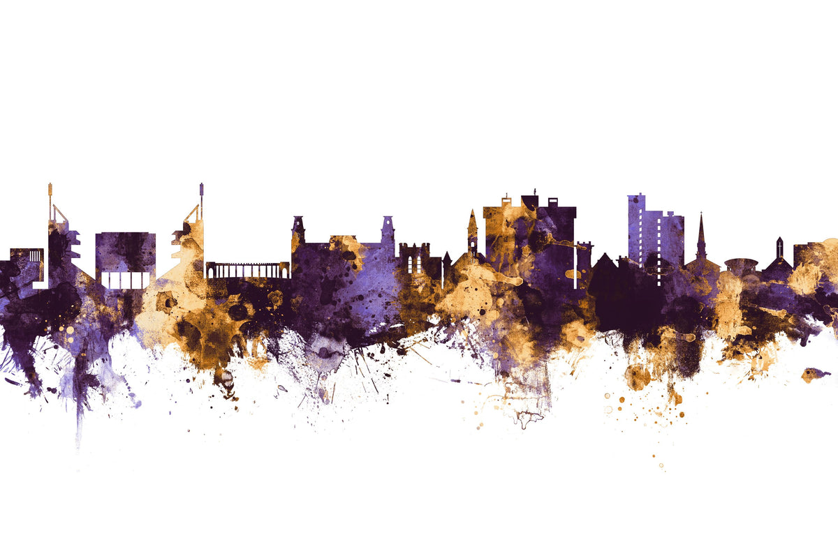 Fayetteville Arkansas Skyline Purple & Gold Mural Wallpaper - pure wallpaper artwork