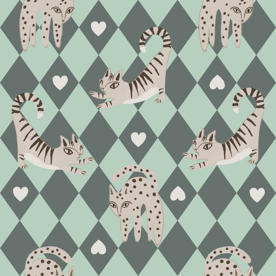 Harlequin Kittens, Sage Mural Wallpaper