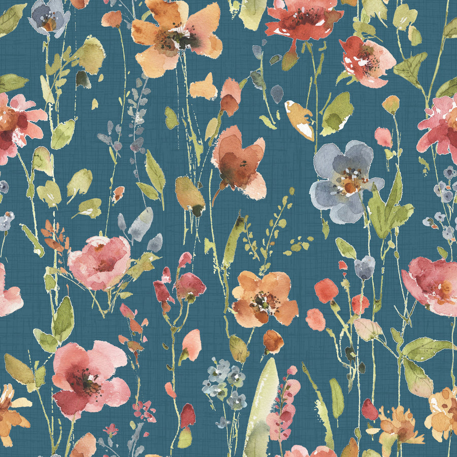 Time to Share Flowers Blue Mural Wallpaper