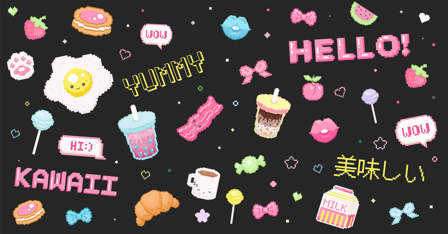 Cute Pixel Hello Dark Mural Wallpaper