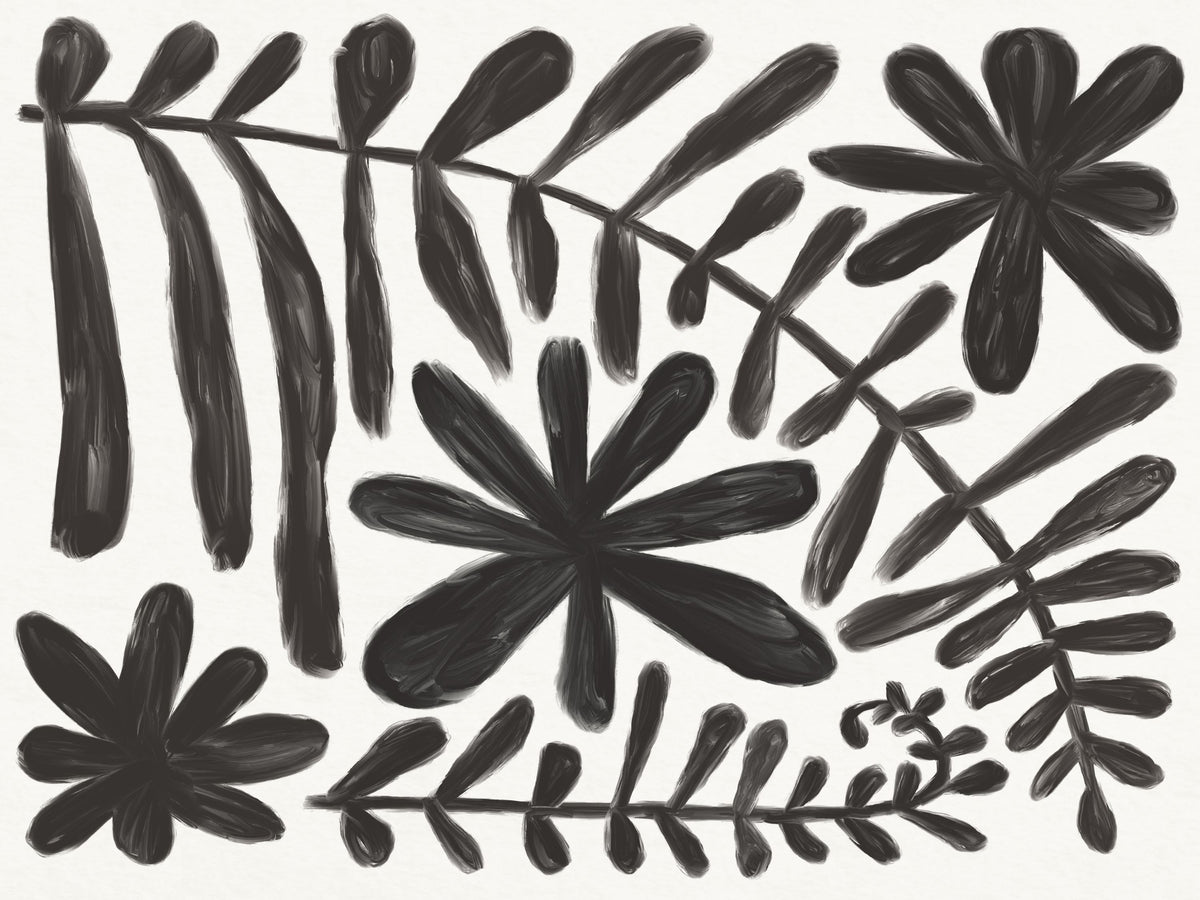 Fern and Flower Black Mural Wallpaper - pure wallpaper artwork