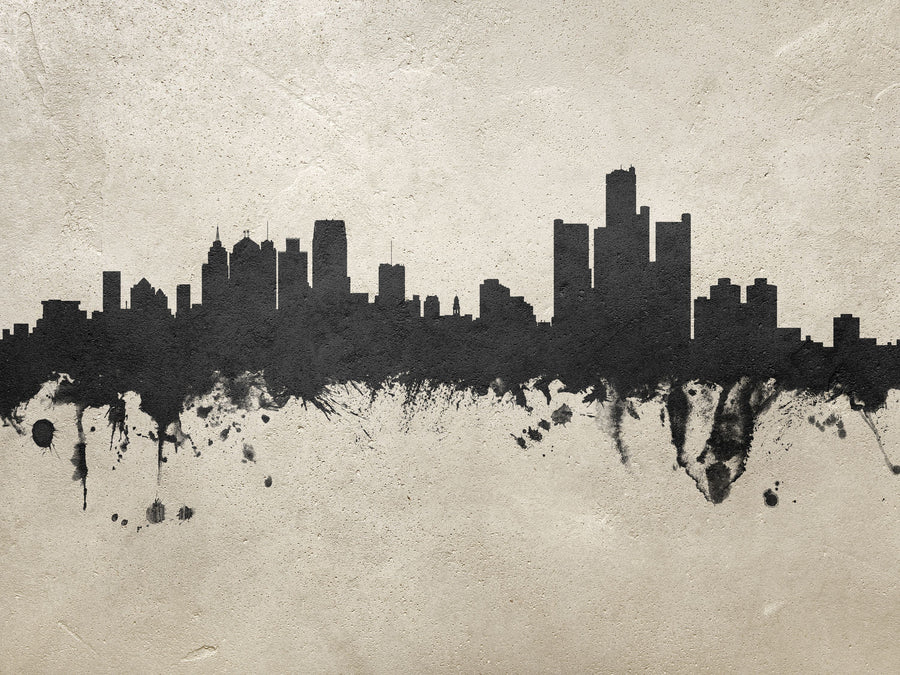 Detroit Michigan Skyline Concrete Mural Wallpaper