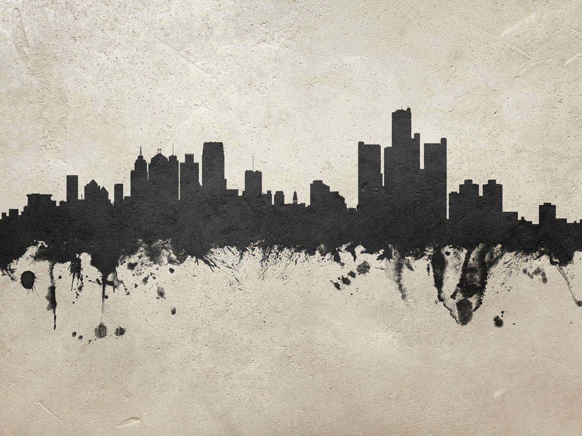 Detroit Michigan Skyline Concrete Mural Wallpaper - pure wallpaper artwork