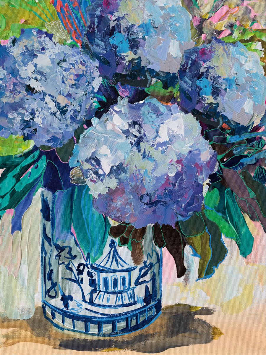 August Bloom Blue Hydrangea Mural Wallpaper
