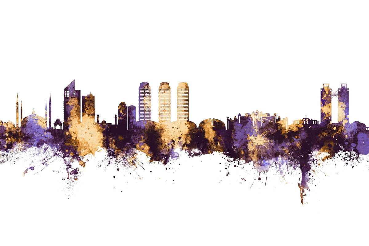 Islamabad Pakistan Skyline Purple & Gold Mural Wallpaper - pure wallpaper artwork