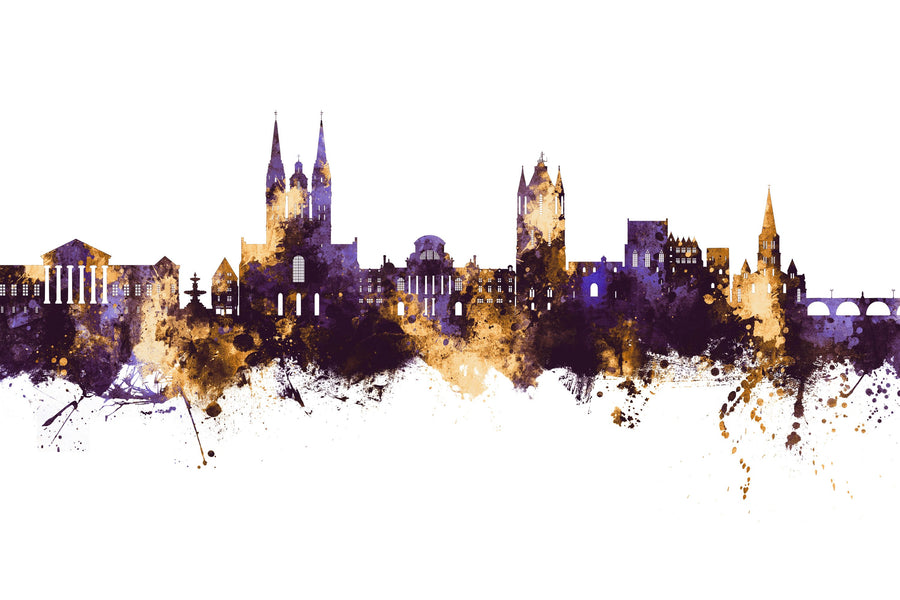 Angers France Skyline Puple & Gold Mural Wallpaper