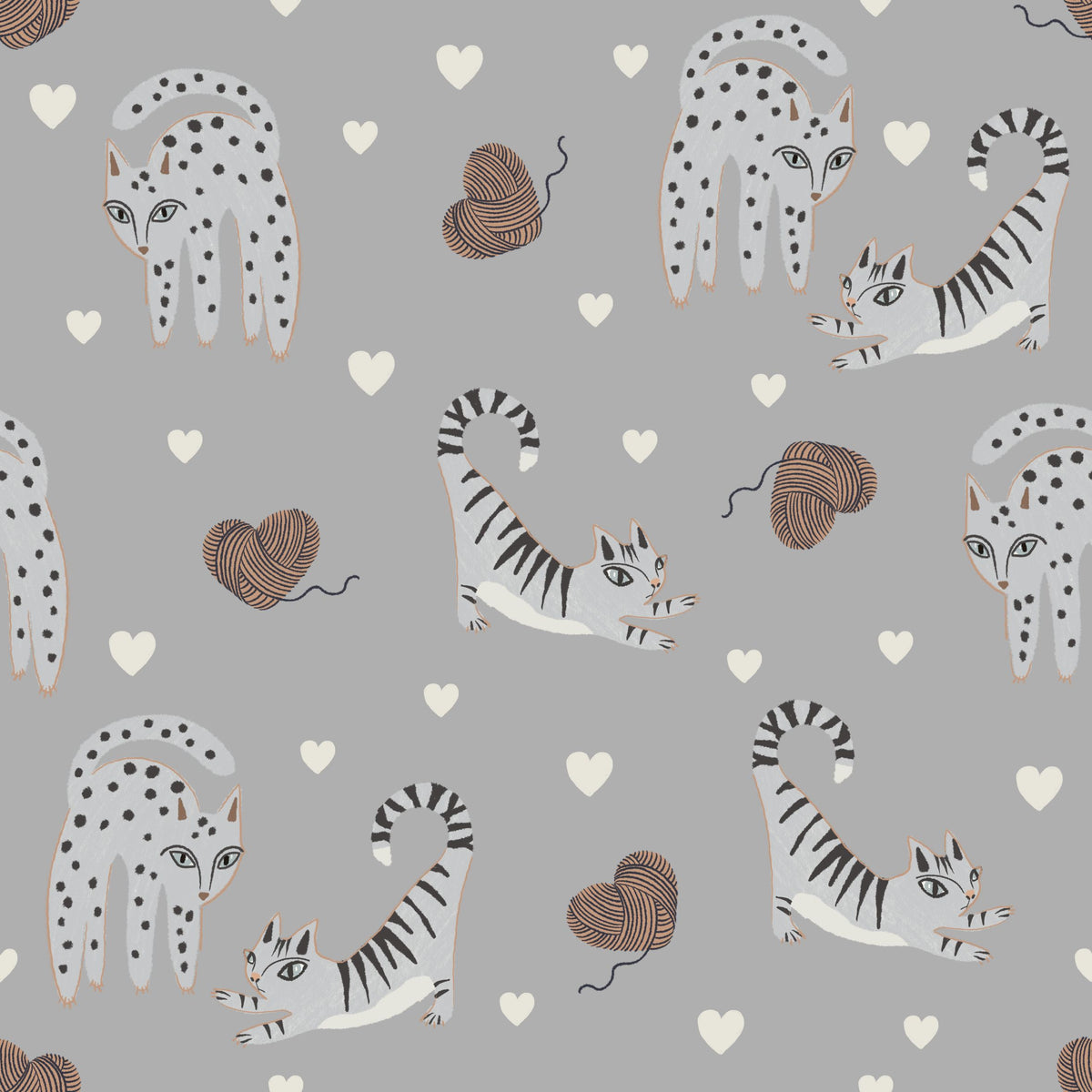 Kitten Love, Pewter Mural Wallpaper - pure wallpaper artwork