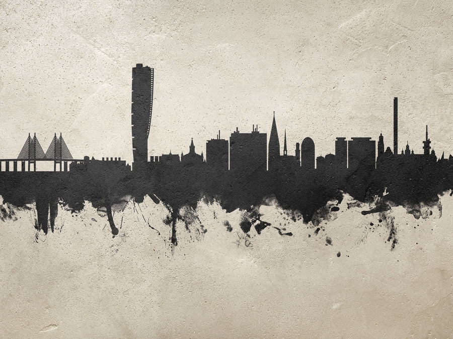 Malmö Sweden Skyline Concrete Mural Wallpaper