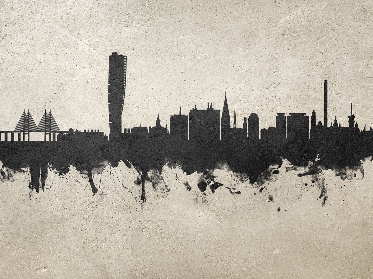 Malmö Sweden Skyline Concrete Mural Wallpaper - pure wallpaper artwork