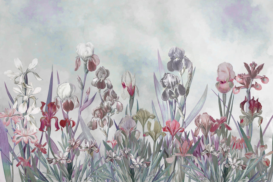 Iris Field Blueish Mural Wallpaper