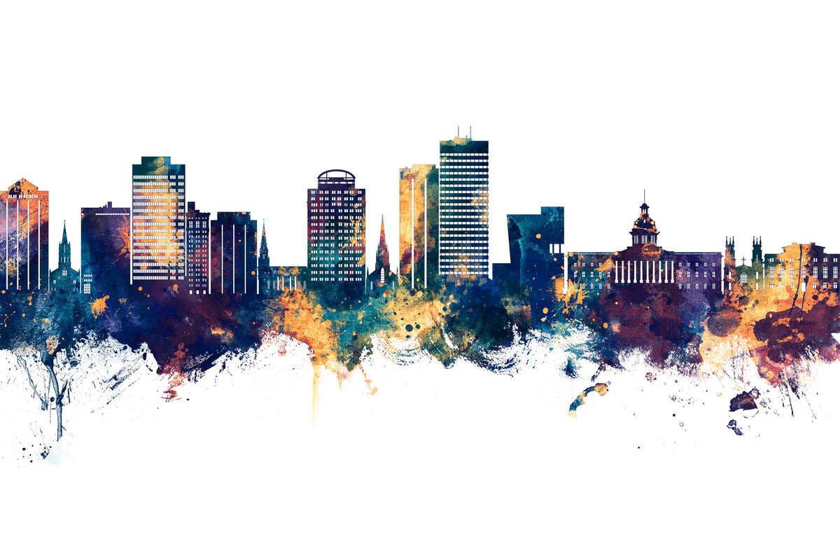 Columbia South Carolina Skyline Blue & Bronze Mural Wallpaper - pure wallpaper artwork