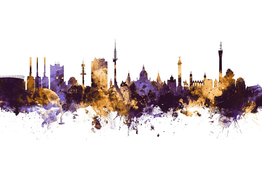 Hannover Germany Skyline Purple & Gold Mural Wallpaper