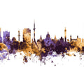 Hannover Germany Skyline Purple & Gold Mural Wallpaper - pure wallpaper artwork