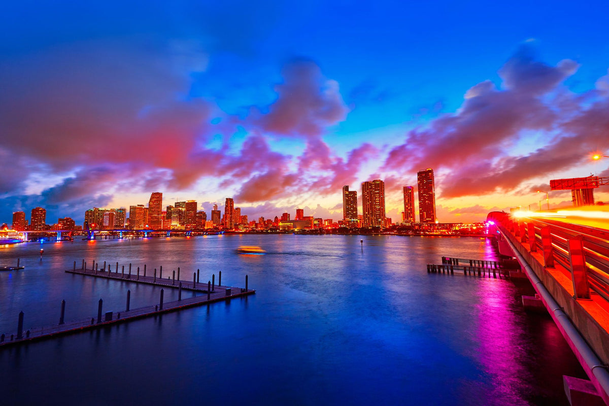 Miami Downtown Sunset Mural Wallpaper - pure wallpaper artwork