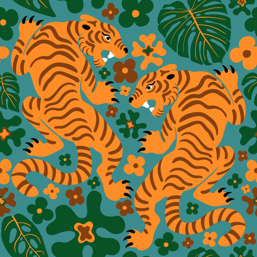 Otomi Cool Tigers, Bright Mural Wallpaper