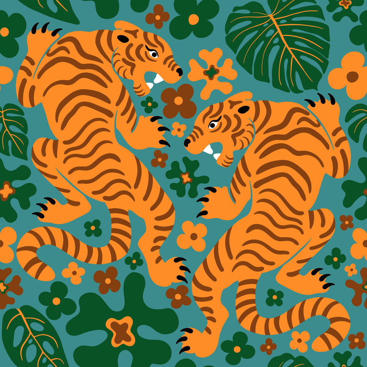 Otomi Cool Tigers, Bright Mural Wallpaper - pure wallpaper artwork