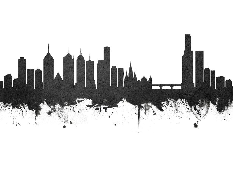 Melbourne Australia Skyline Black & White Mural Wallpaper