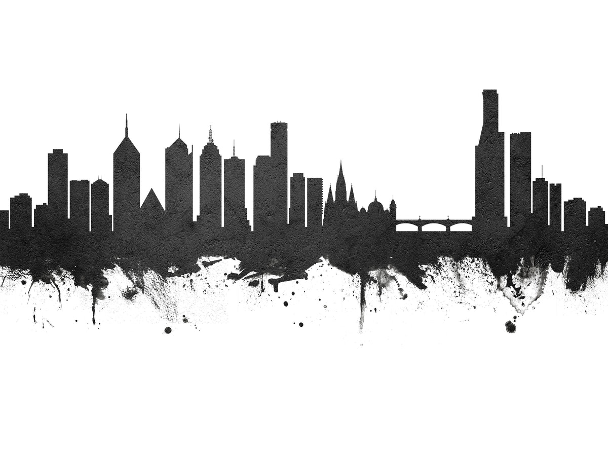 Melbourne Australia Skyline Black & White Mural Wallpaper - pure wallpaper artwork