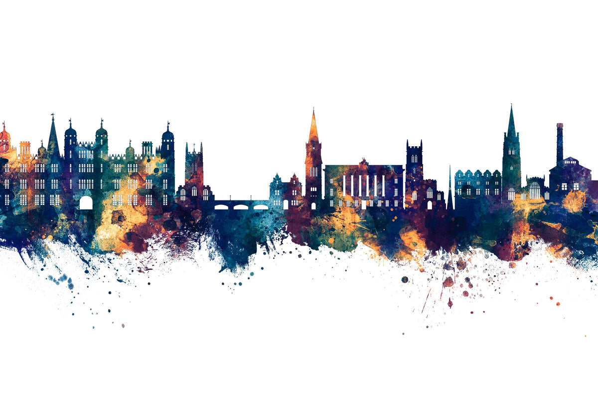 Stamford England Skyline Blue & Bronze Mural Wallpaper - pure wallpaper artwork