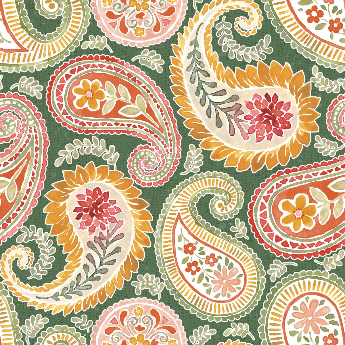 Harvest Paisley Green Mural Wallpaper - pure wallpaper artwork