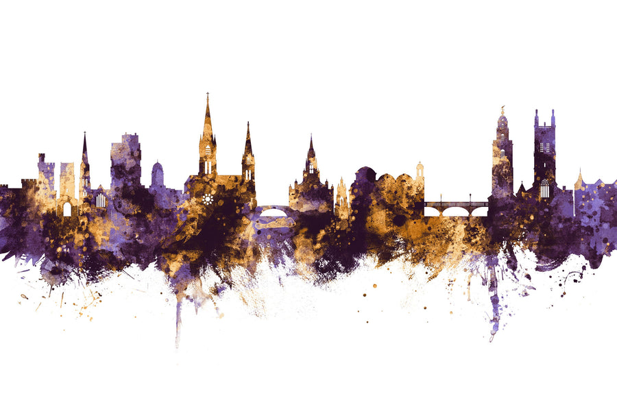 Cork Ireland Skyline Purple & Gold Mural Wallpaper